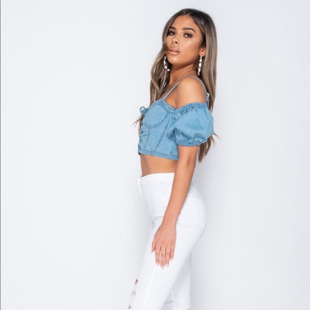 Parisian Denim Corset Cold Shoulder Bustier top - Picture 14 of 17